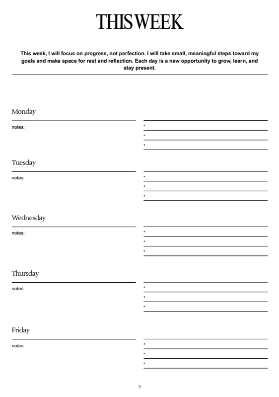 Simple Digital Weekly to Daily Planner